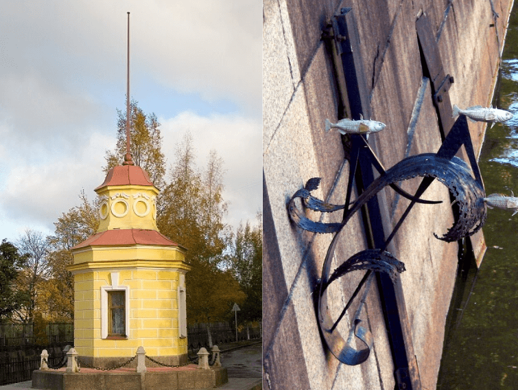 Кронштадтский футшток и памятник колюшке